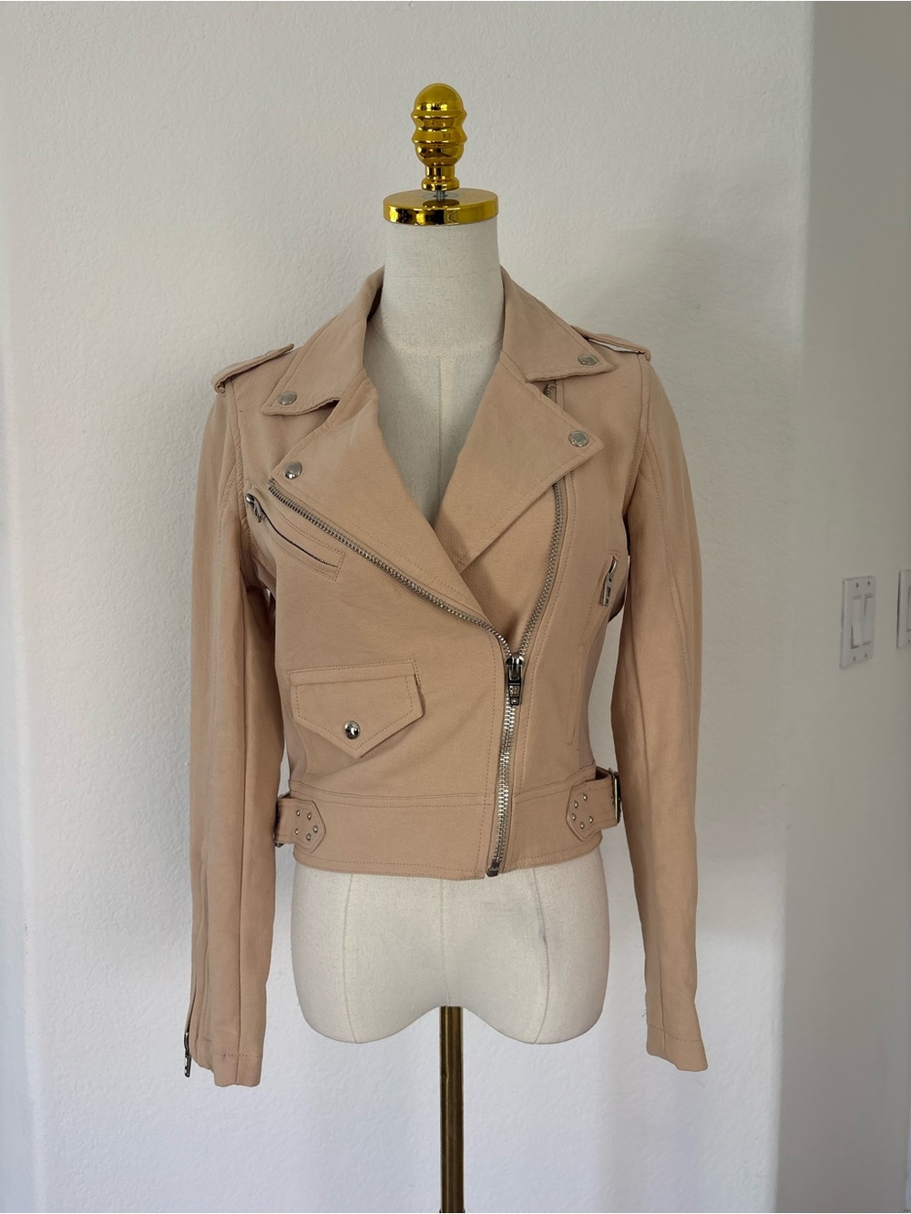 Blank NYC Soft Beige Moto Jacket with Silver Hardware